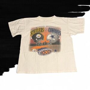 Vintage 1995 NFL Super Bowl 30 Cowboys vs Steelers Shirt Large